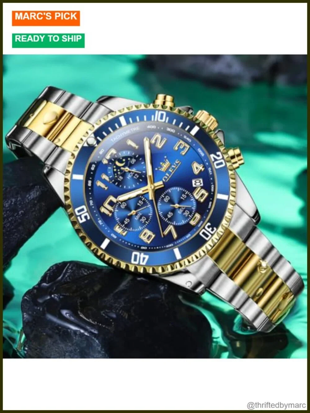 Chronograph Dress Watch Stainless Steel Luminous Moon Phase Business Calendar